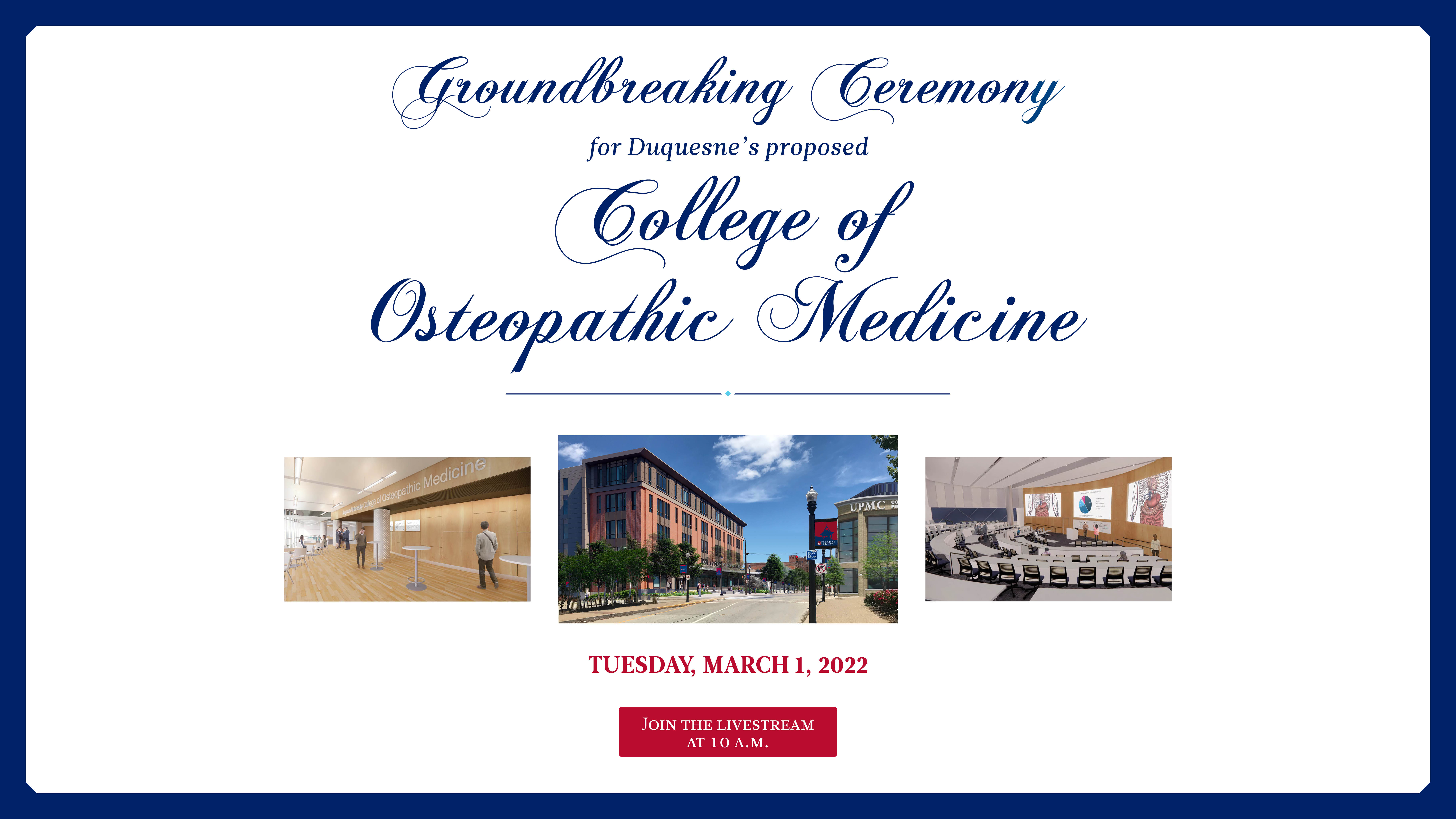 Image for Livestream of Groundbreaking Ceremony for Duquesne's proposed College of Osteopathic Medicine webinar